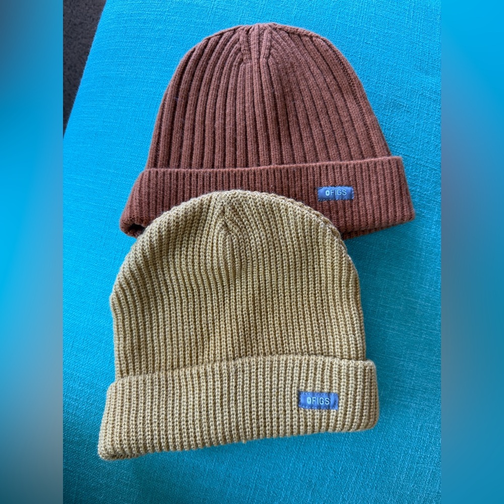 Figs Knit Beanie Duo - Brown & Mustard